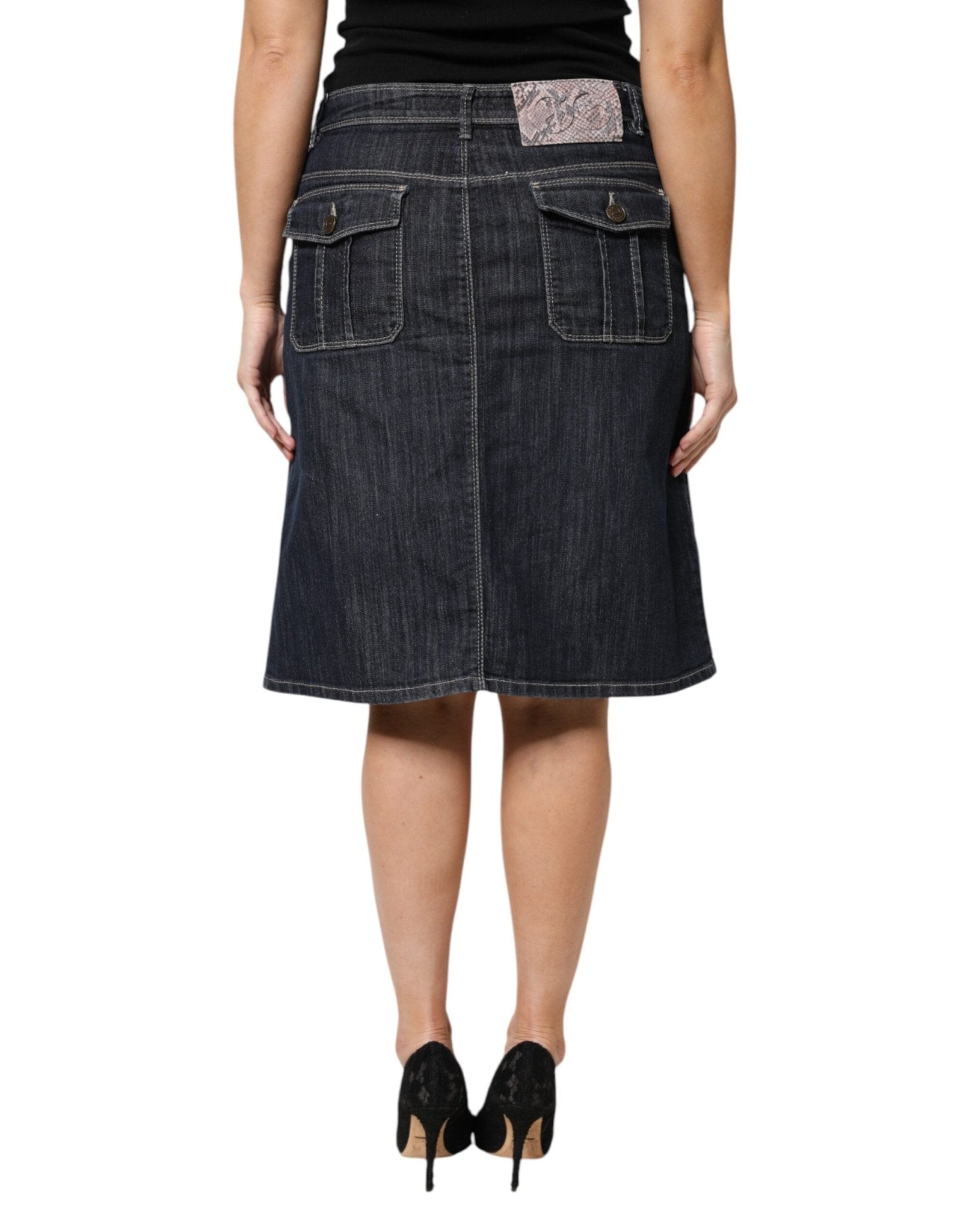 Escada Black Cotton Blend Denim Top Skirt Casual Set - RIMODA