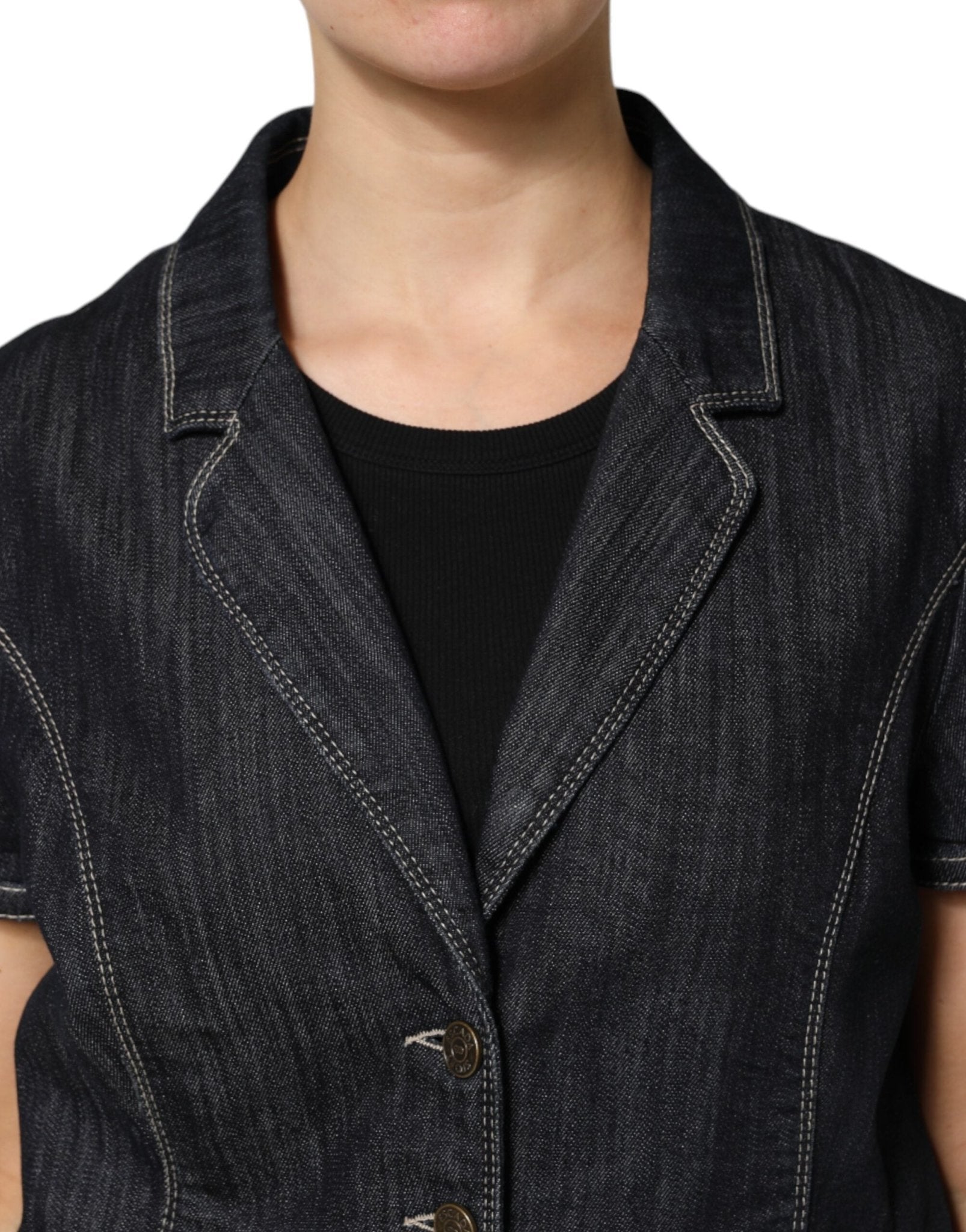 Escada Black Cotton Blend Denim Top Skirt Casual Set - RIMODA