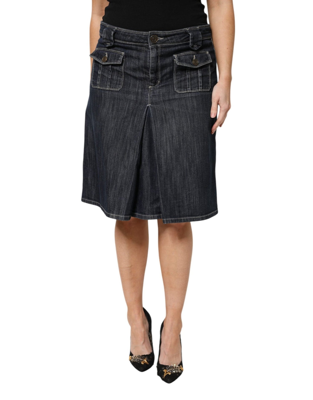 Escada Black Cotton Blend Denim Top Skirt Casual Set - RIMODA