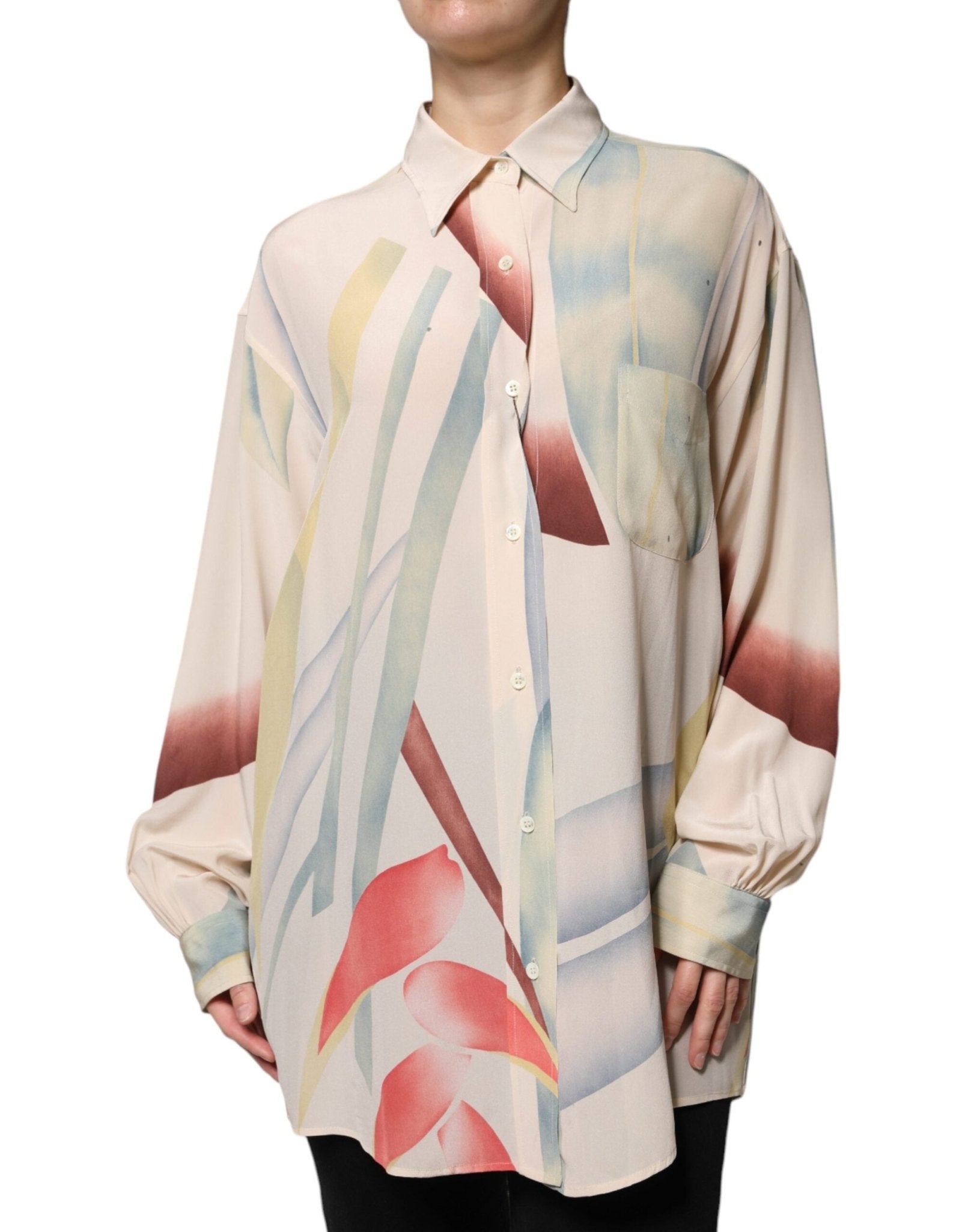 Etro Beige Printed Collared Buttoned Long Sleeves Blouse Top - RIMODA