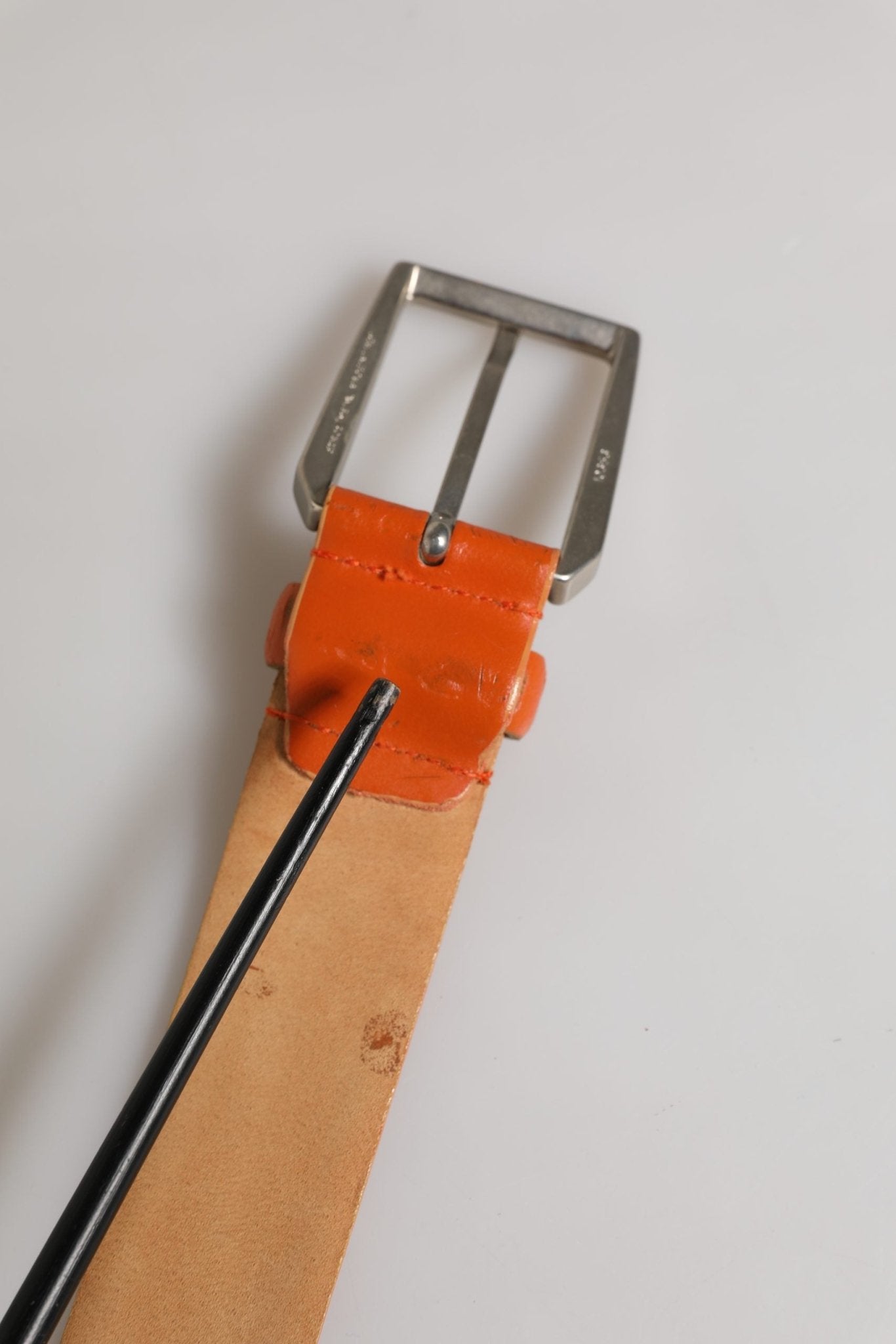Etro Orange Genuine Leather Silver Metal Buckle Waist Belt - RIMODA