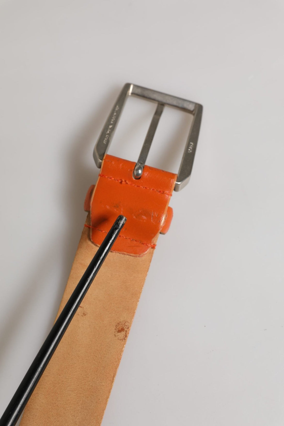 Etro Orange Genuine Leather Silver Metal Buckle Waist Belt - RIMODA