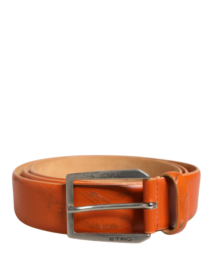 Etro Orange Genuine Leather Silver Metal Buckle Waist Belt - RIMODA