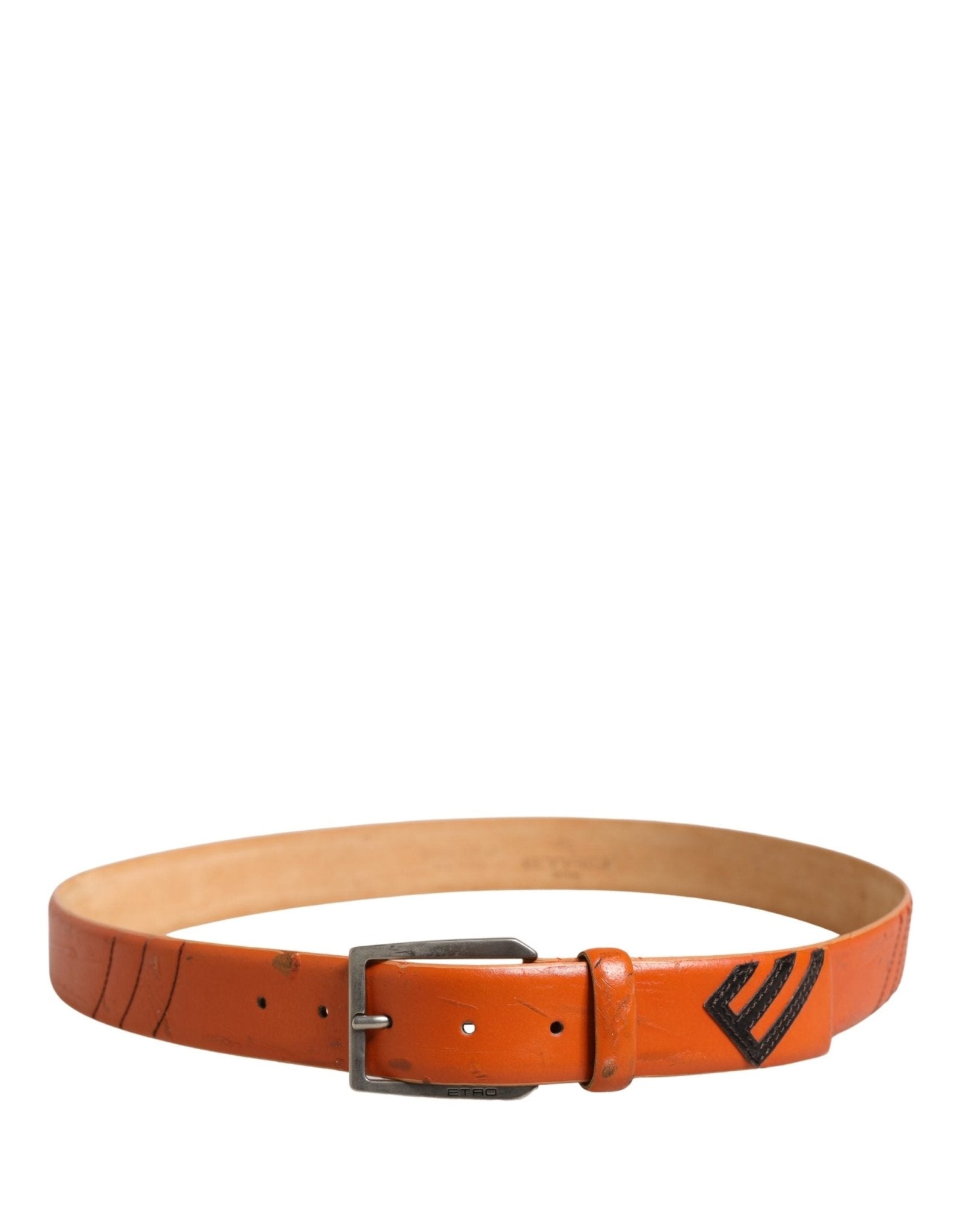Etro Orange Genuine Leather Silver Metal Buckle Waist Belt - RIMODA