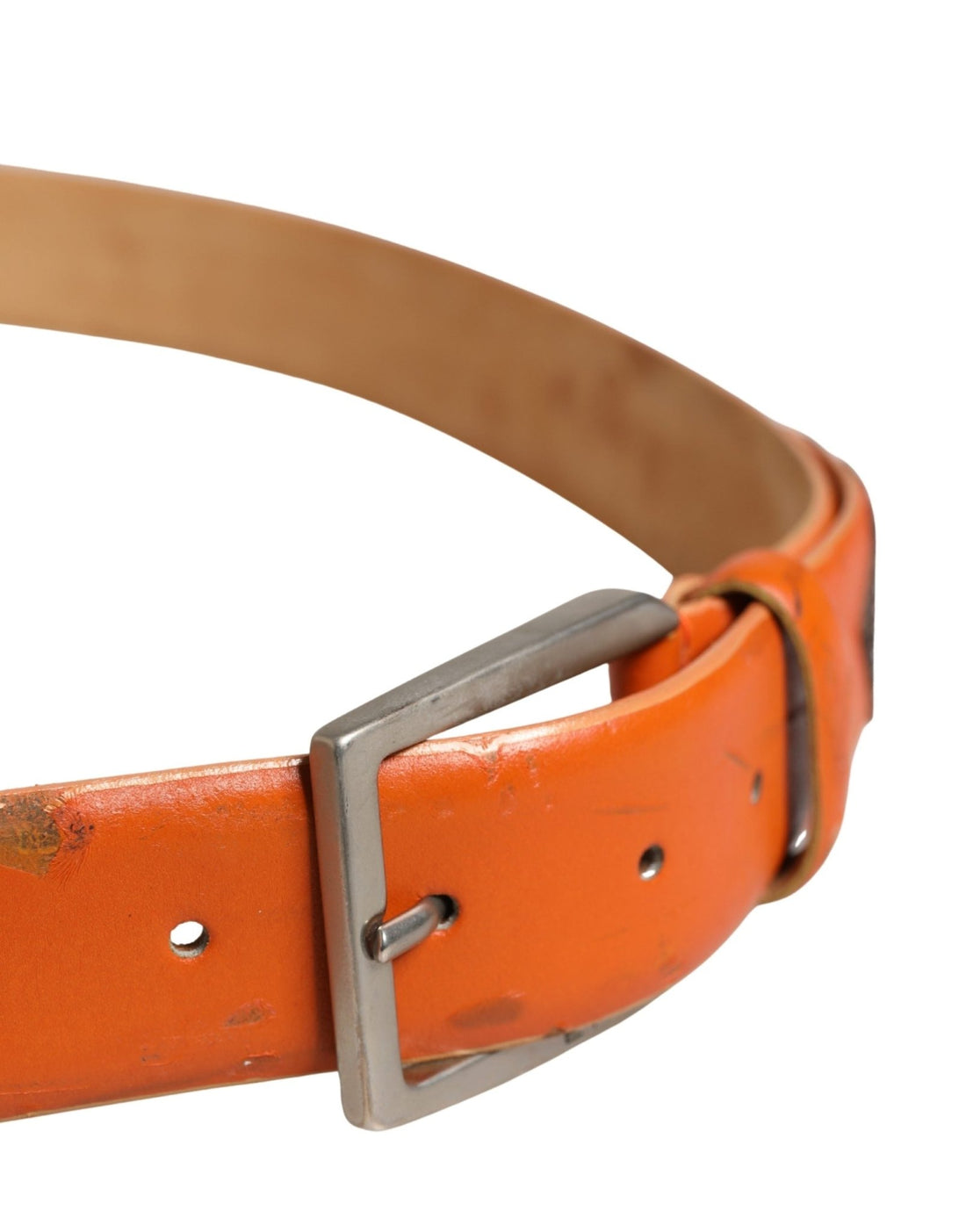 Etro Orange Genuine Leather Silver Metal Buckle Waist Belt - RIMODA