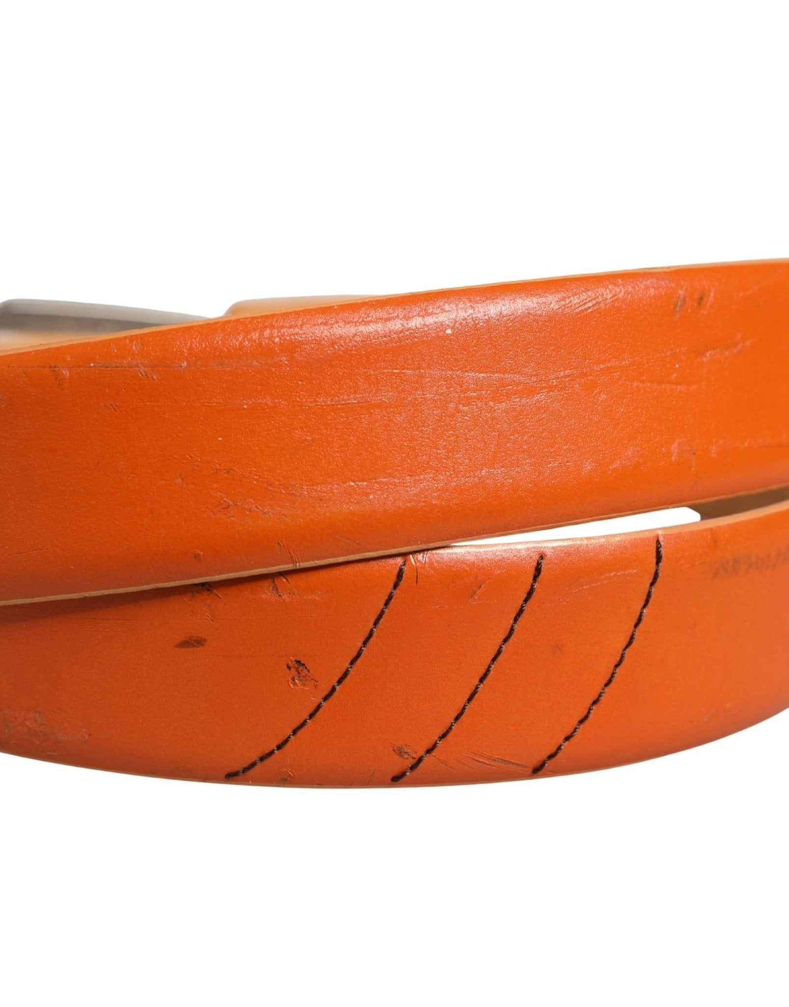 Etro Orange Genuine Leather Silver Metal Buckle Waist Belt - RIMODA