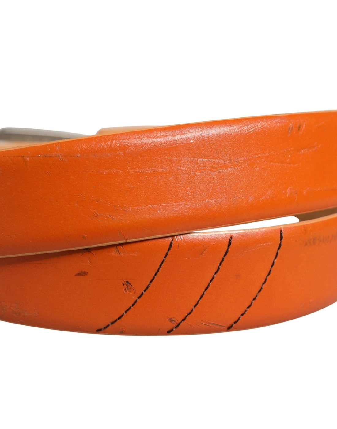 Etro Orange Genuine Leather Silver Metal Buckle Waist Belt - RIMODA