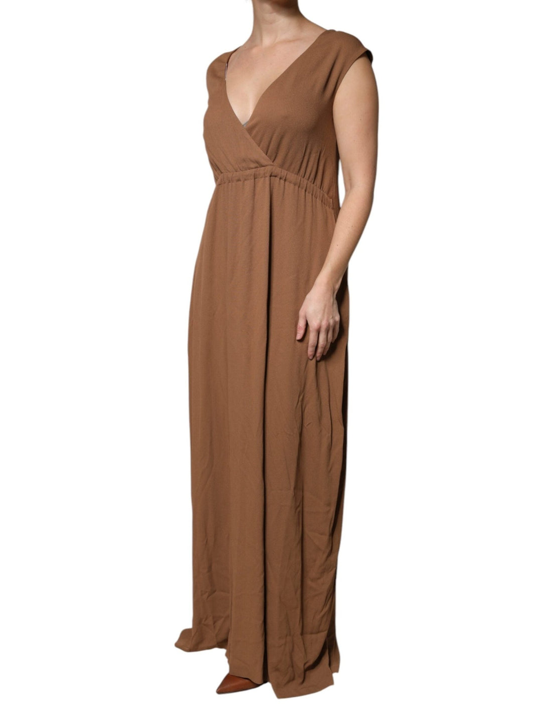 Fabiana Filippi Brown Sleeveless Deep V-neck A-line Long Maxi Dress - RIMODA