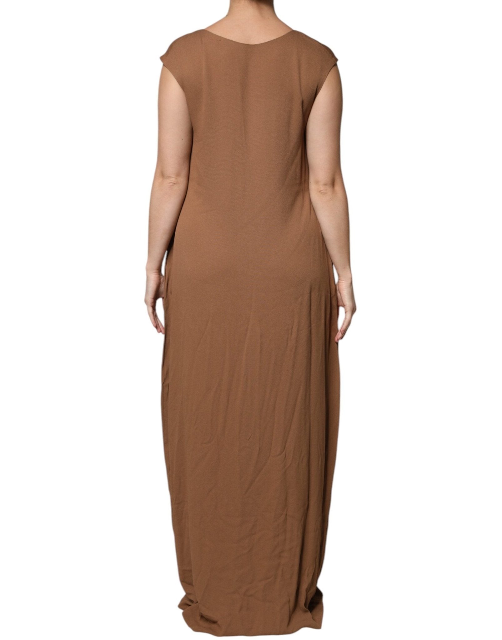 Fabiana Filippi Brown Sleeveless Deep V-neck A-line Long Maxi Dress - RIMODA