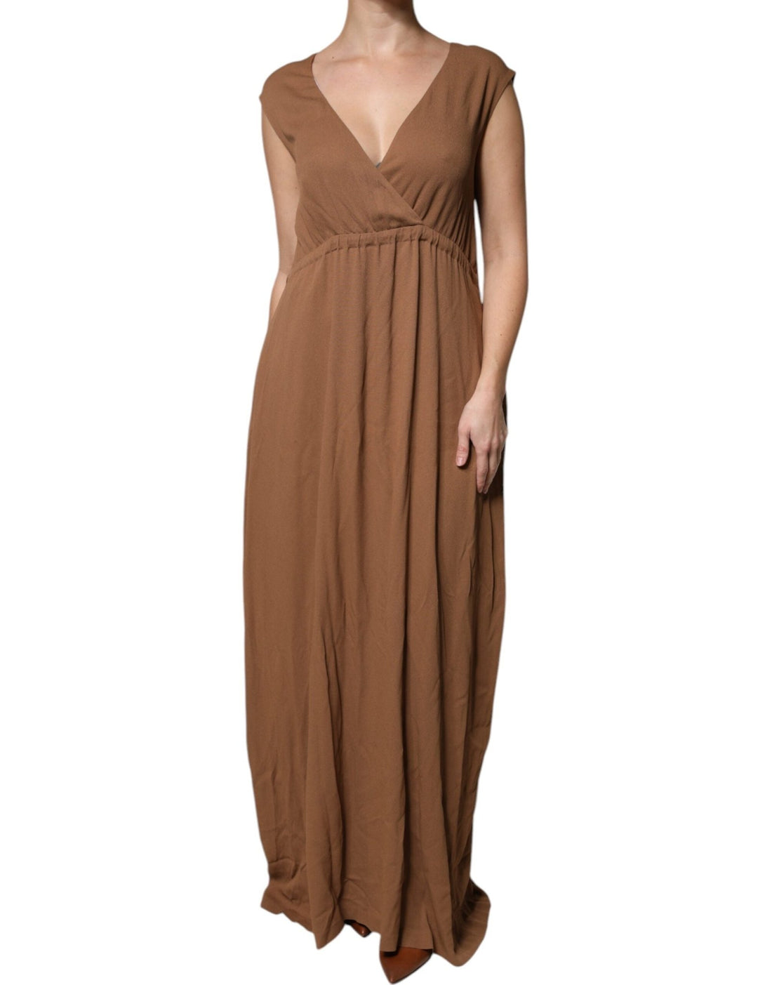 Fabiana Filippi Brown Sleeveless Deep V-neck A-line Long Maxi Dress - RIMODA