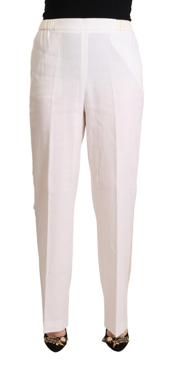 Fabiana Filippi Linen White High Waist Straight Formal Trouser Pants - RIMODA