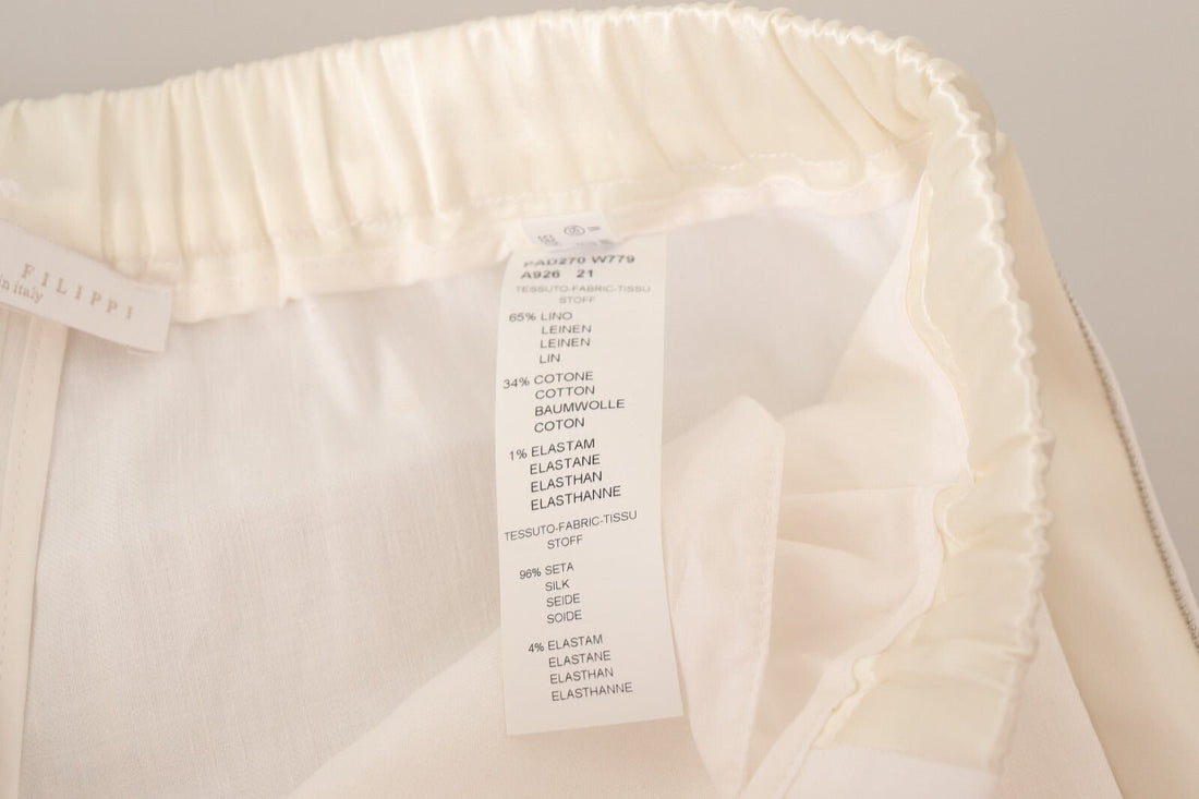 Fabiana Filippi Linen White High Waist Straight Formal Trouser Pants - RIMODA