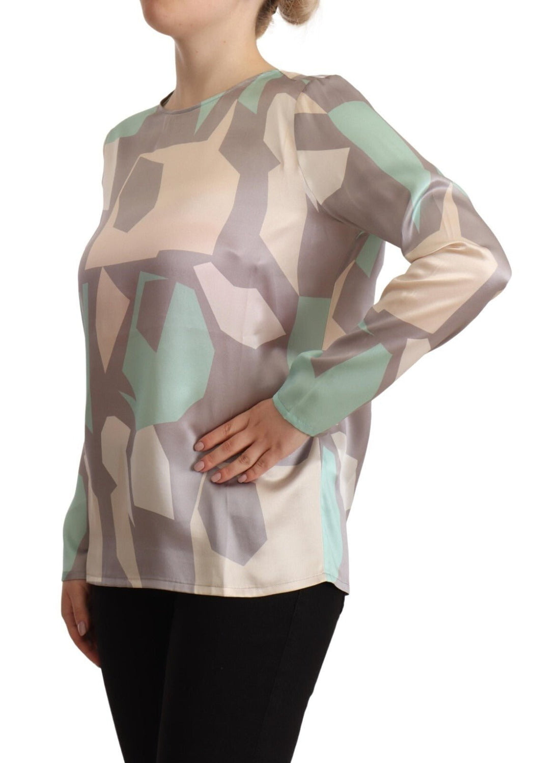 Fabiana Filippi Multicolor Silk Long Sleeves Round Neck Top Blouse - RIMODA
