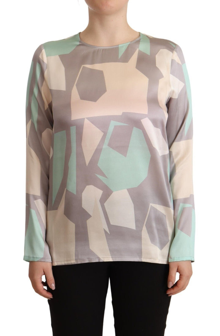 Fabiana Filippi Multicolor Silk Long Sleeves Round Neck Top Blouse - RIMODA