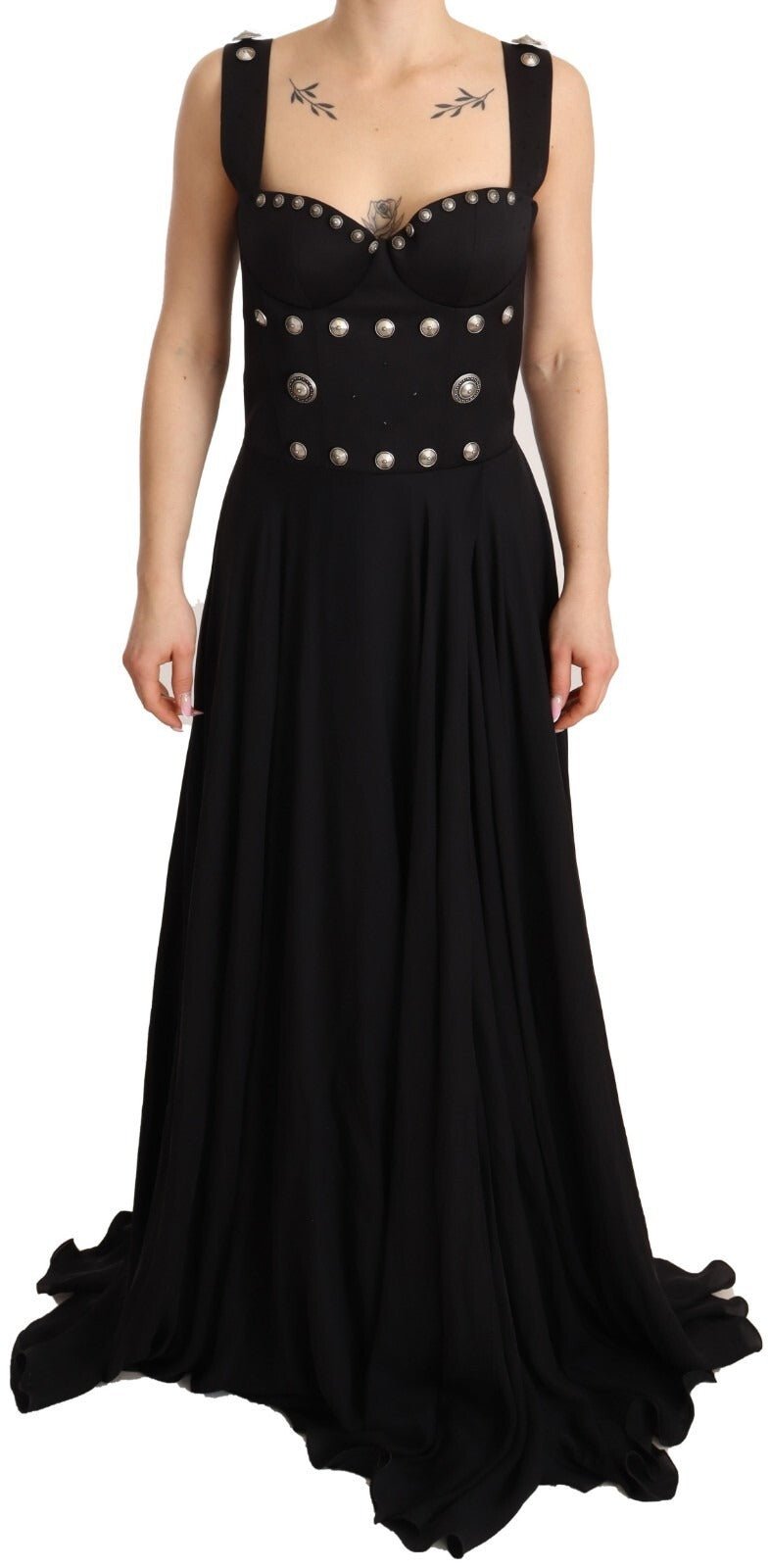 Fausto Puglisi Silk Black Studded Sleeveless A-line Max Dress - RIMODA