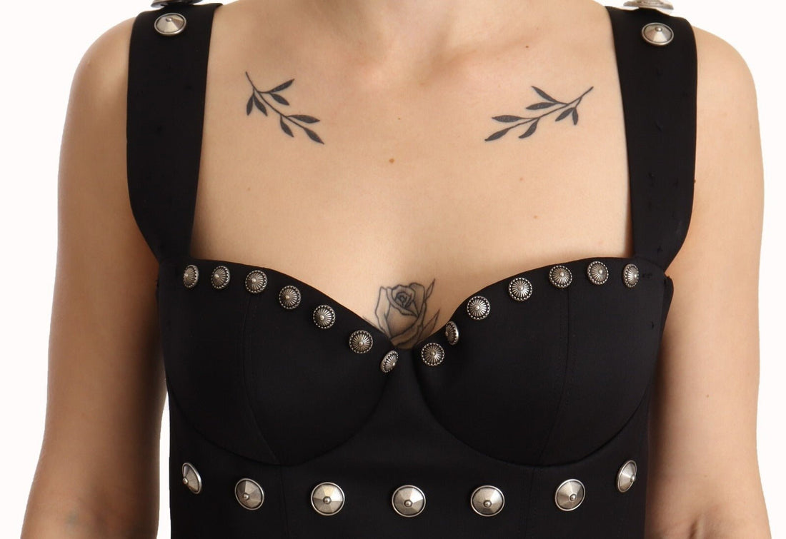 Fausto Puglisi Silk Black Studded Sleeveless A-line Max Dress - RIMODA