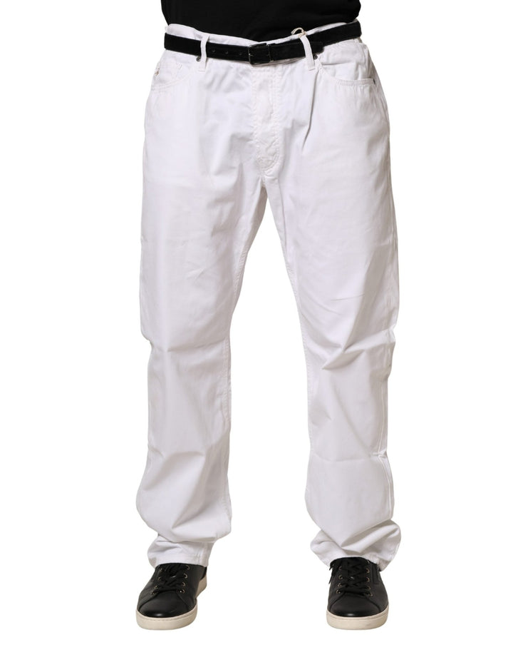 Fay White Cotton Stretch Straight Casual Men Denim Trouser Jeans - RIMODA