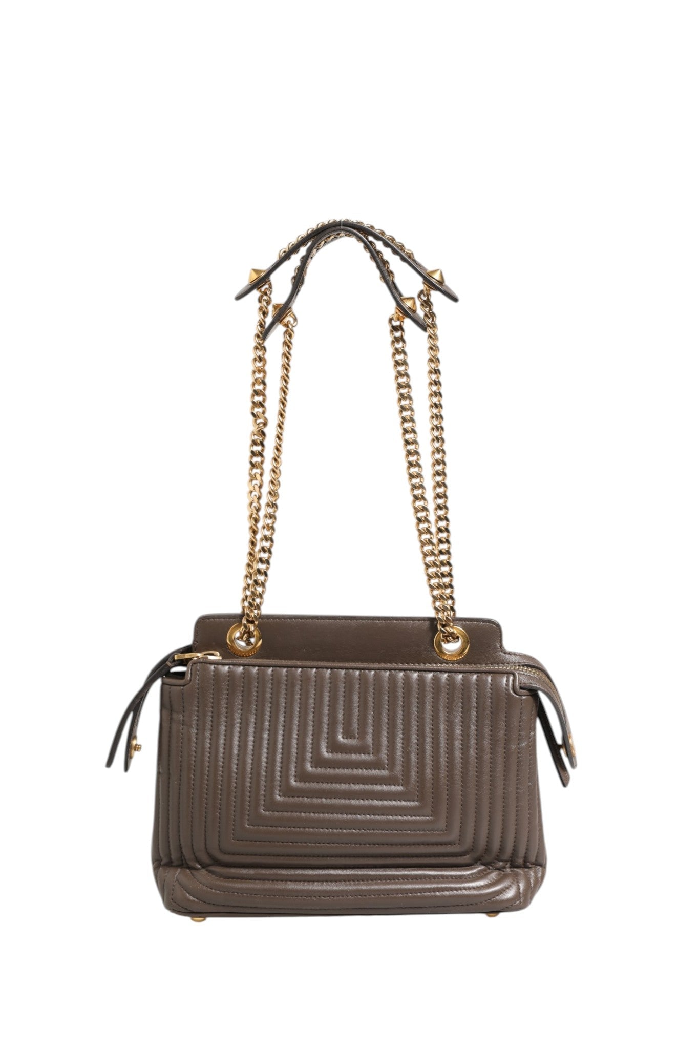 Fendi Brown Quilted Lambskin Leather Dotcom Click Small Shoulder Bag - RIMODA