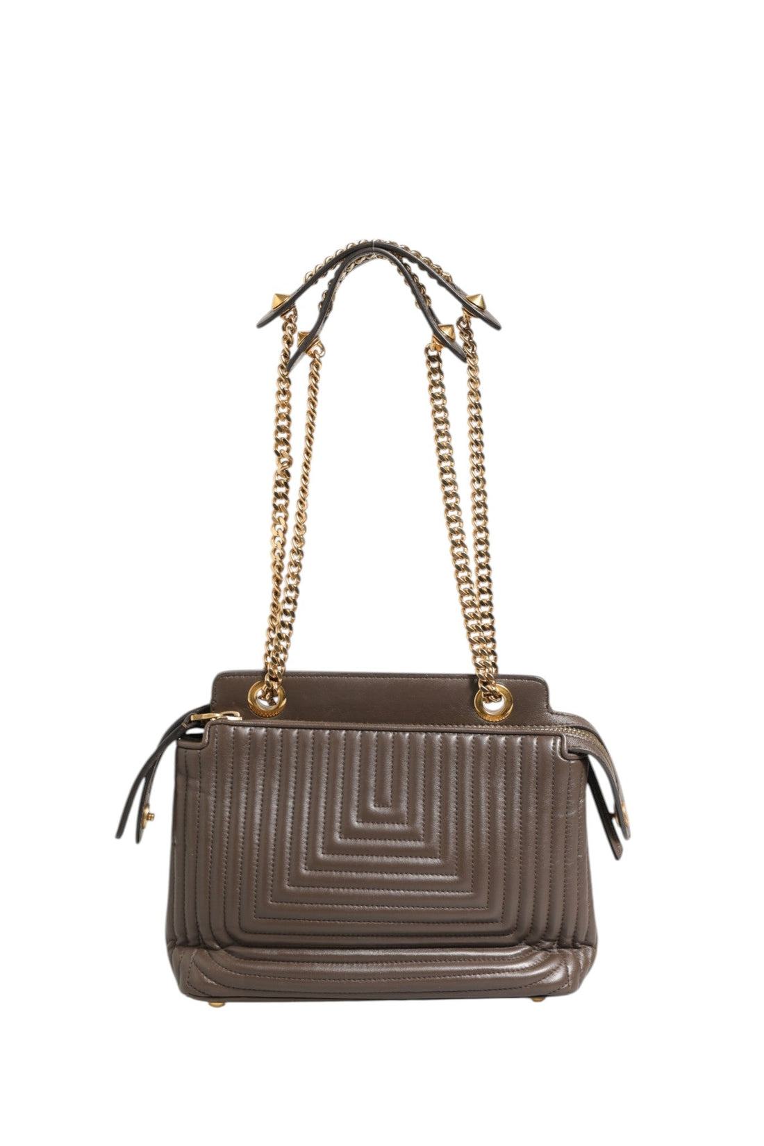 Fendi Brown Quilted Lambskin Leather Dotcom Click Small Shoulder Bag - RIMODA