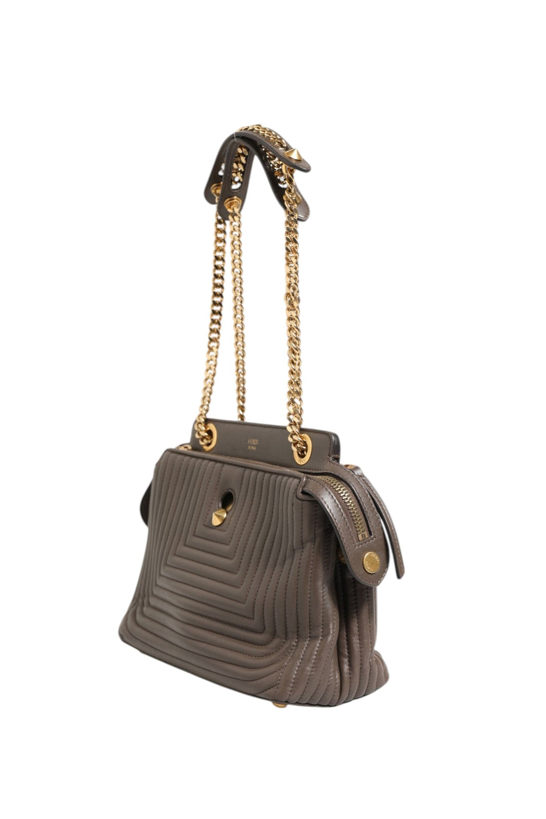 Fendi Brown Quilted Lambskin Leather Dotcom Click Small Shoulder Bag - RIMODA