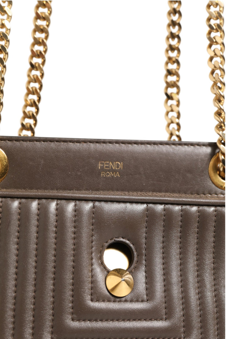 Fendi Brown Quilted Lambskin Leather Dotcom Click Small Shoulder Bag - RIMODA