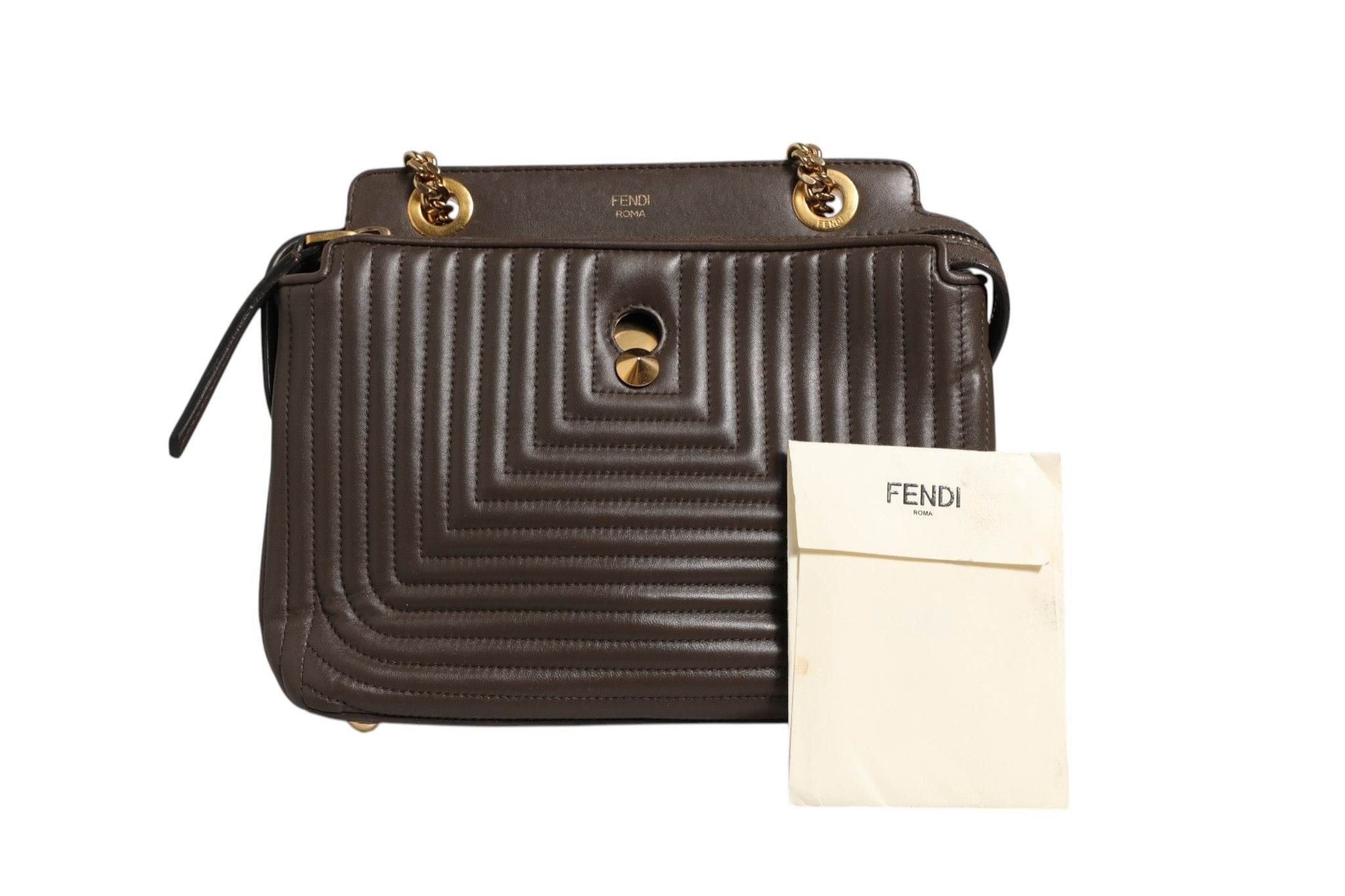 Fendi Brown Quilted Lambskin Leather Dotcom Click Small Shoulder Bag - RIMODA