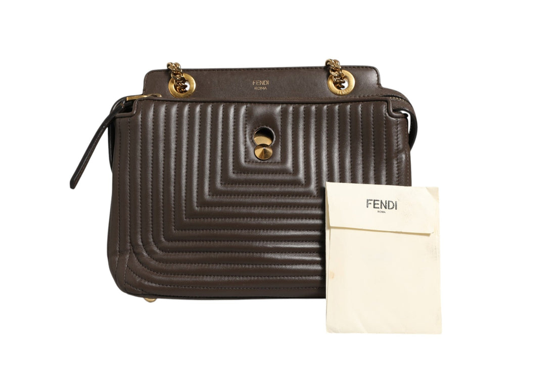 Fendi Brown Quilted Lambskin Leather Dotcom Click Small Shoulder Bag - RIMODA
