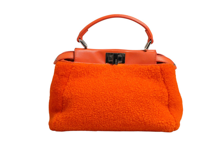 Fendi Orange Leather and Shearling Mini Peekaboo Top Handle Bag - RIMODA
