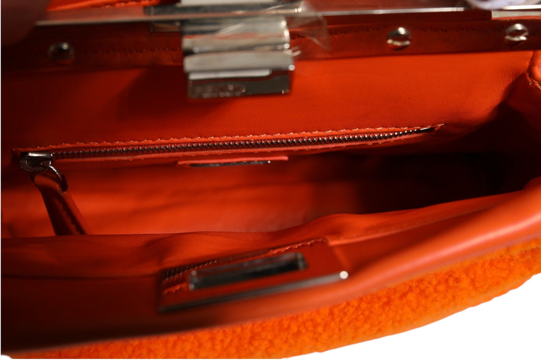 Fendi Orange Leather and Shearling Mini Peekaboo Top Handle Bag - RIMODA