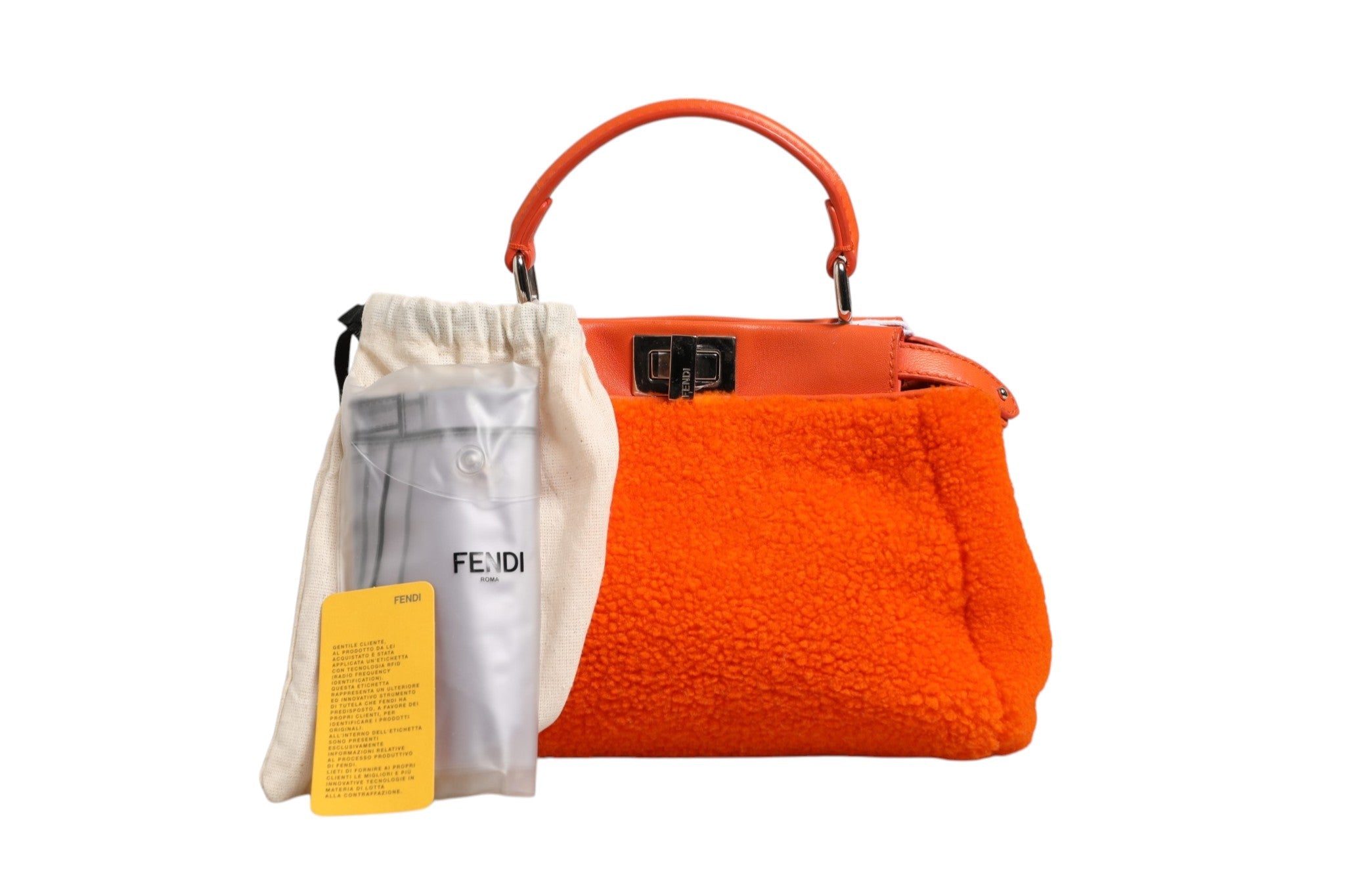Fendi Orange Leather and Shearling Mini Peekaboo Top Handle Bag - RIMODA