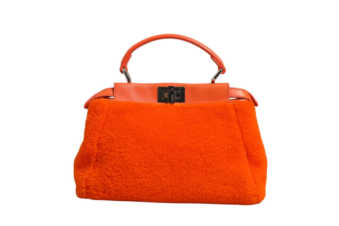 Fendi Orange Leather and Shearling Mini Peekaboo Top Handle Bag - RIMODA
