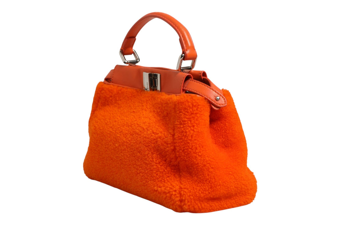 Fendi Orange Leather and Shearling Mini Peekaboo Top Handle Bag - RIMODA