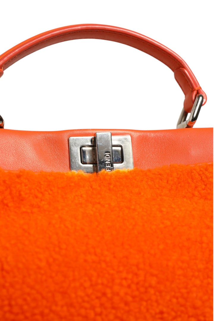 Fendi Orange Leather and Shearling Mini Peekaboo Top Handle Bag - RIMODA