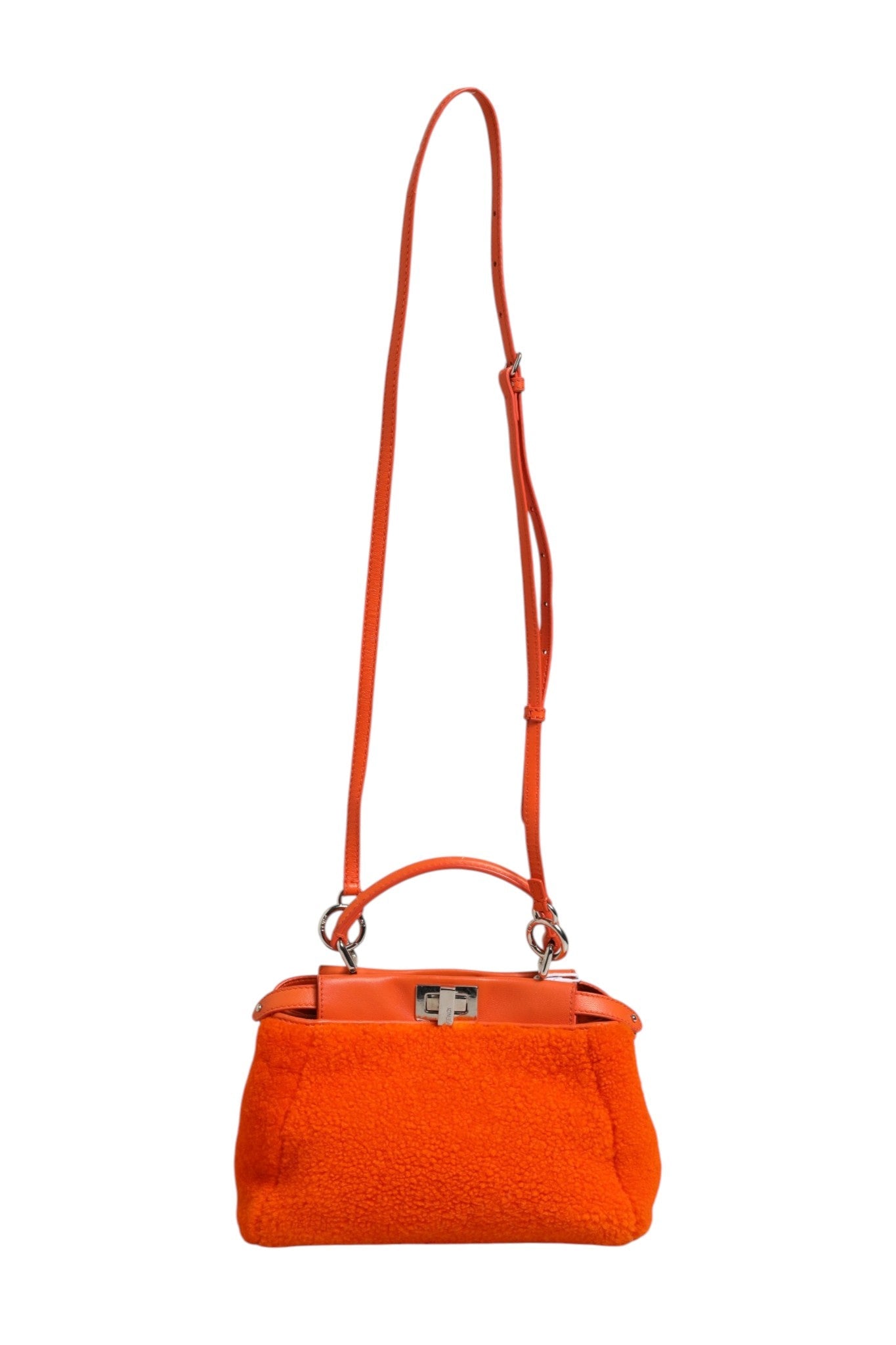 Fendi Orange Leather and Shearling Mini Peekaboo Top Handle Bag - RIMODA