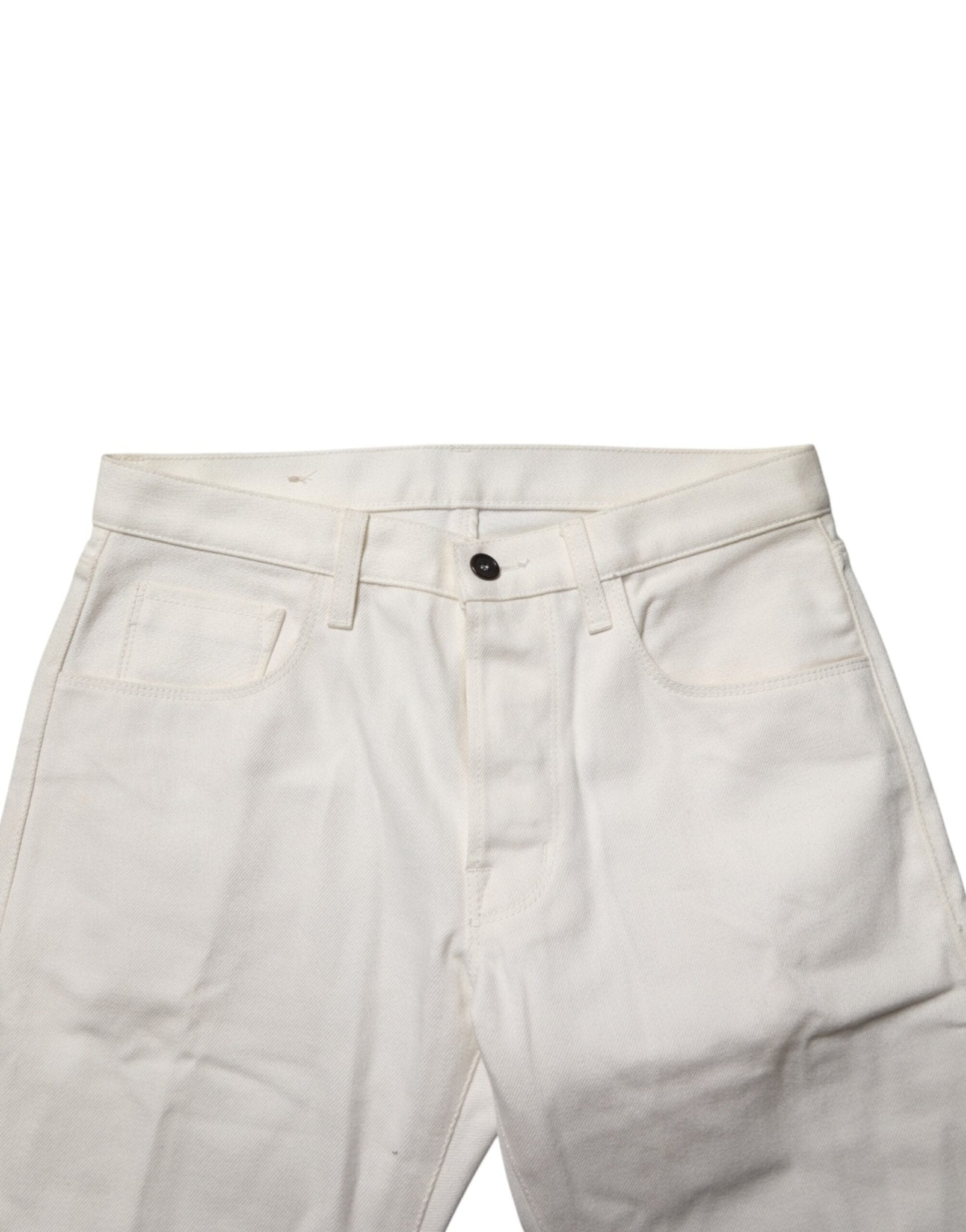 Fortela White Cotton Straight Denim Mid Waist Trouser Jeans - RIMODA