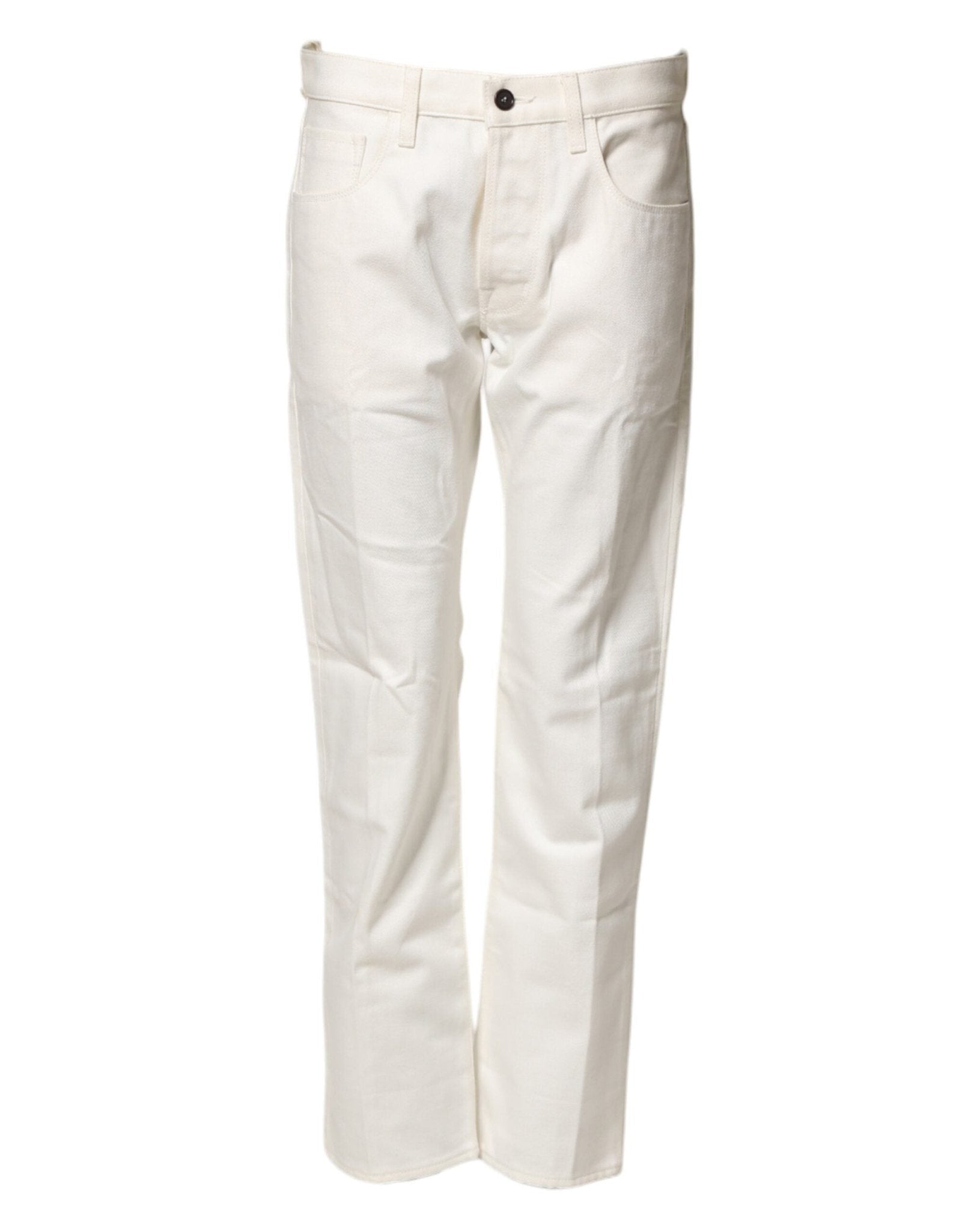 Fortela White Cotton Straight Denim Mid Waist Trouser Jeans - RIMODA