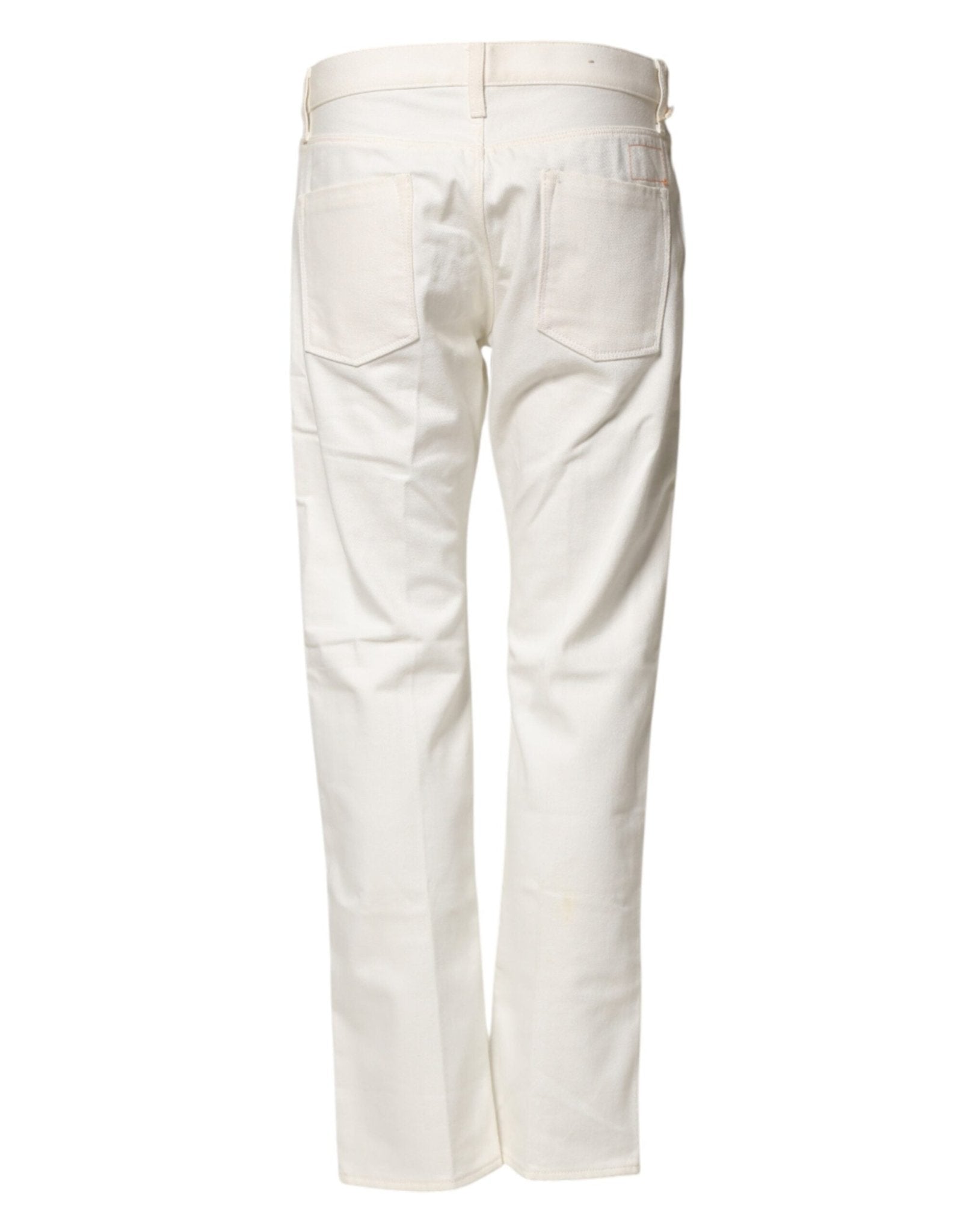 Fortela White Cotton Straight Denim Mid Waist Trouser Jeans - RIMODA