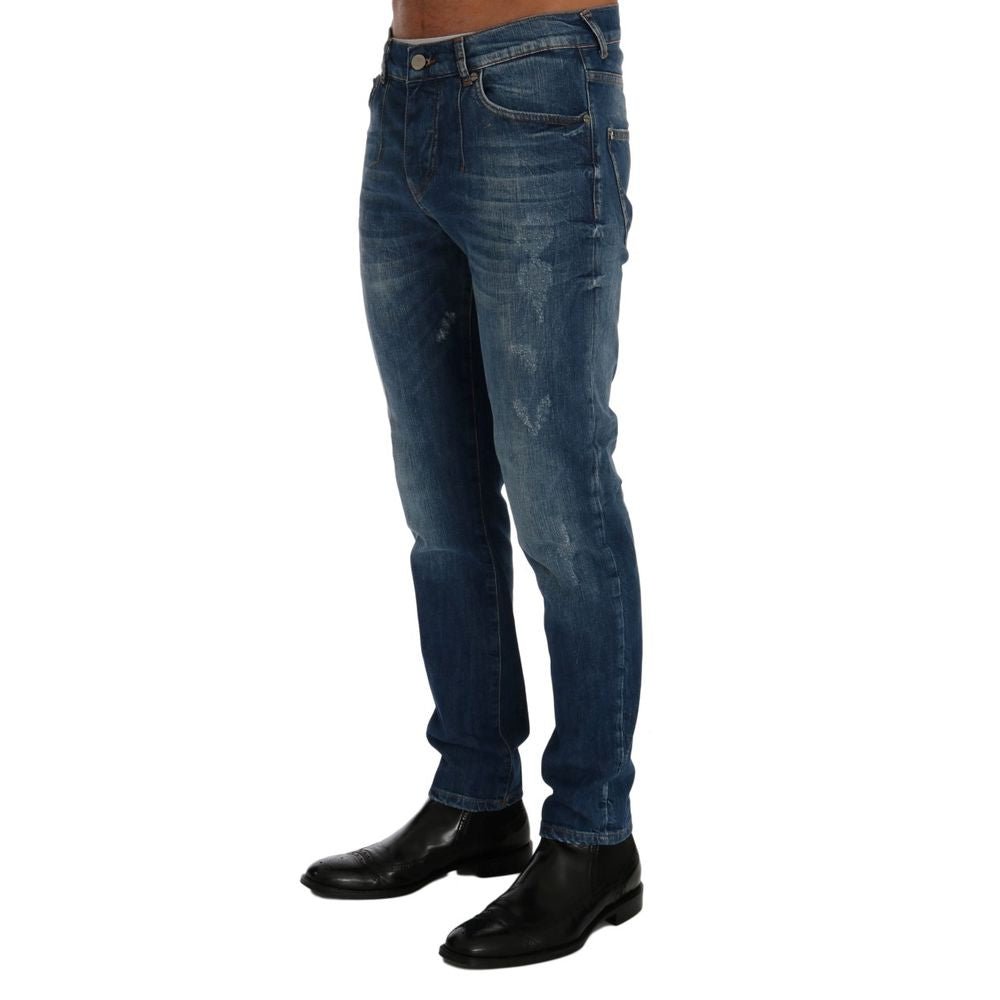 Frankie Morello Blue Cotton Slim Fit Jeans - RIMODA