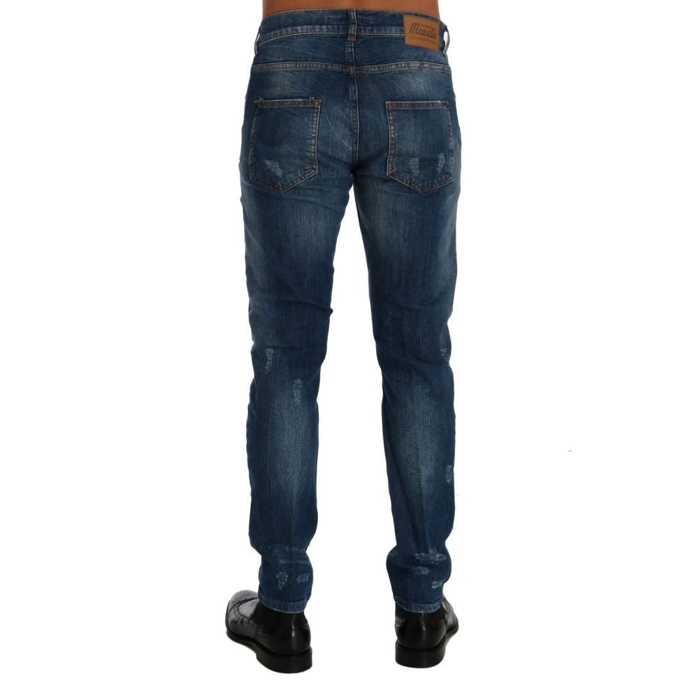 Frankie Morello Blue Cotton Slim Fit Jeans - RIMODA