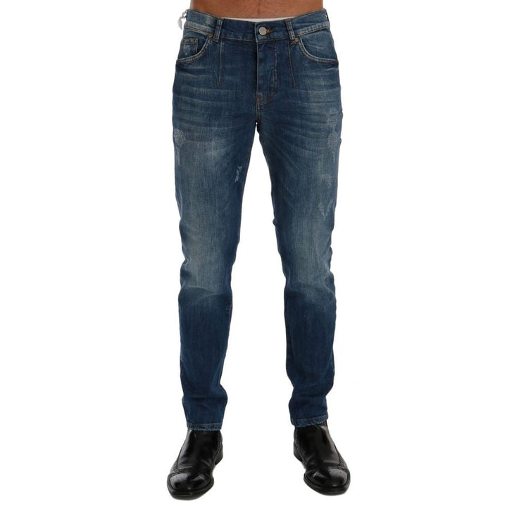 Frankie Morello Blue Cotton Slim Fit Jeans - RIMODA