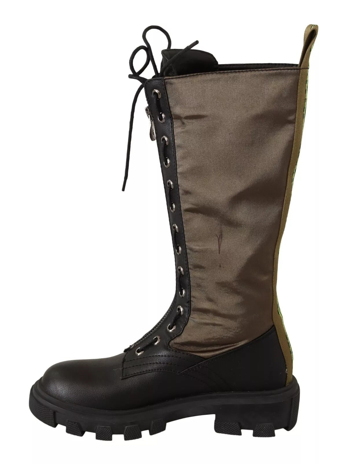 Gaelle Black Green High Combat Boots Lace Up Military Shoes - RIMODA