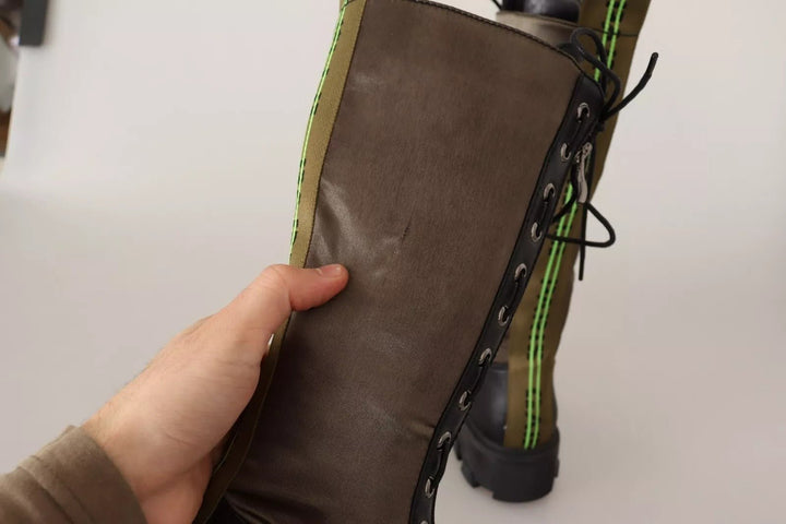 Gaelle Black Green High Combat Boots Lace Up Military Shoes - RIMODA