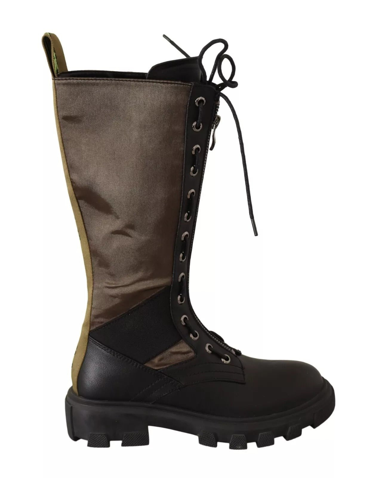Gaelle Black Green High Combat Boots Lace Up Military Shoes - RIMODA