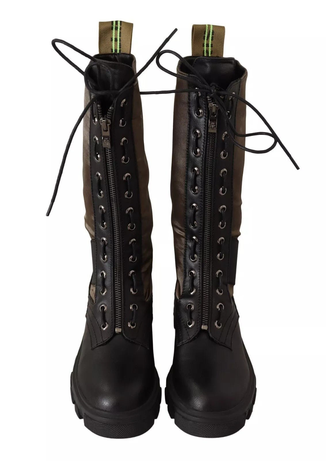 Gaelle Black Green High Combat Boots Lace Up Military Shoes - RIMODA