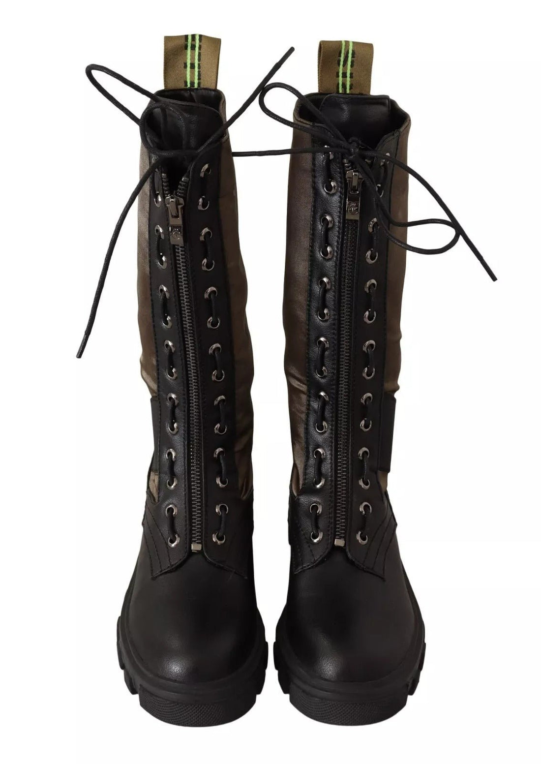 Gaelle Black Green High Combat Boots Lace Up Military Shoes - RIMODA