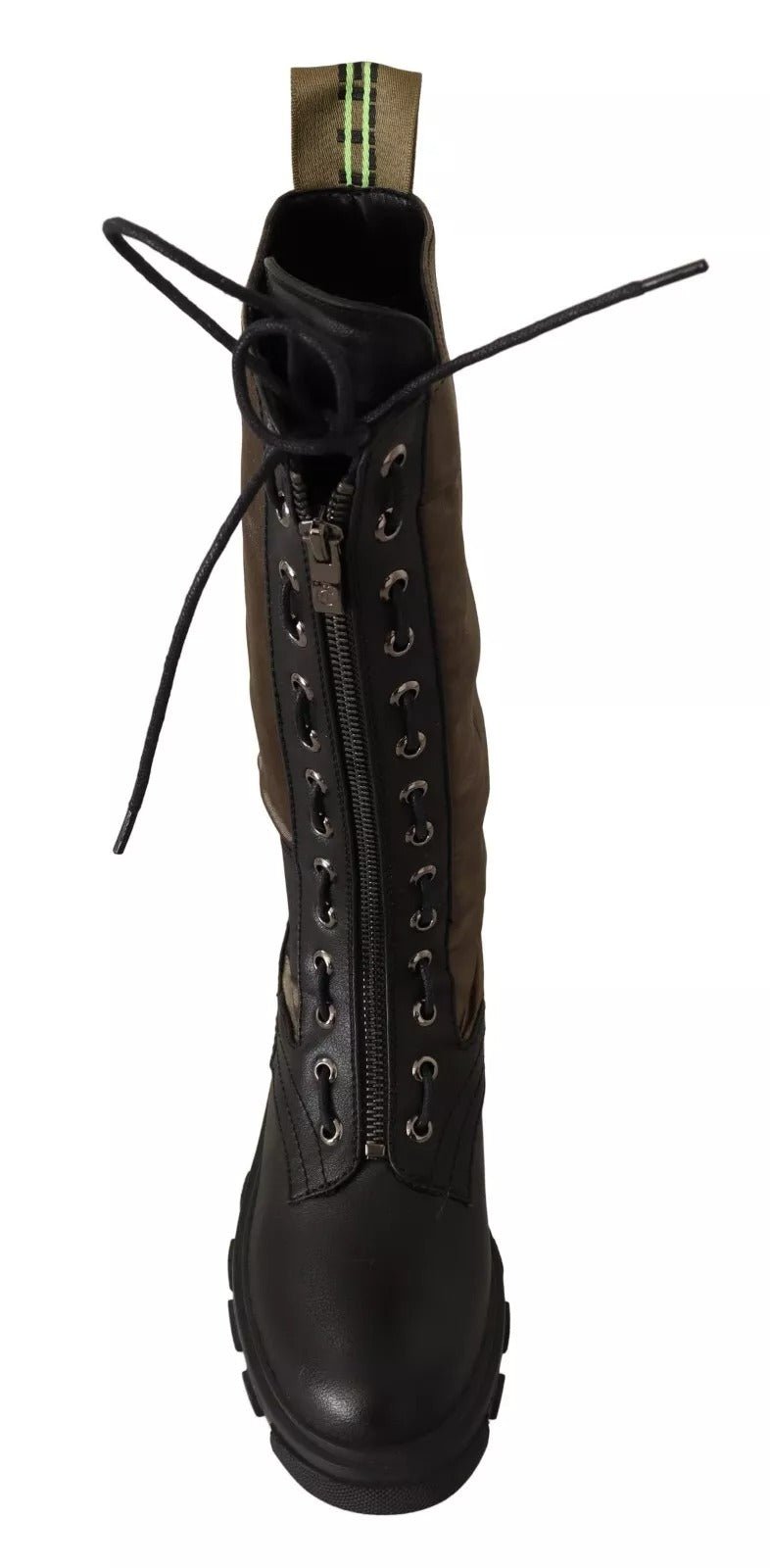 Gaelle Black Green High Combat Boots Lace Up Military Shoes - RIMODA