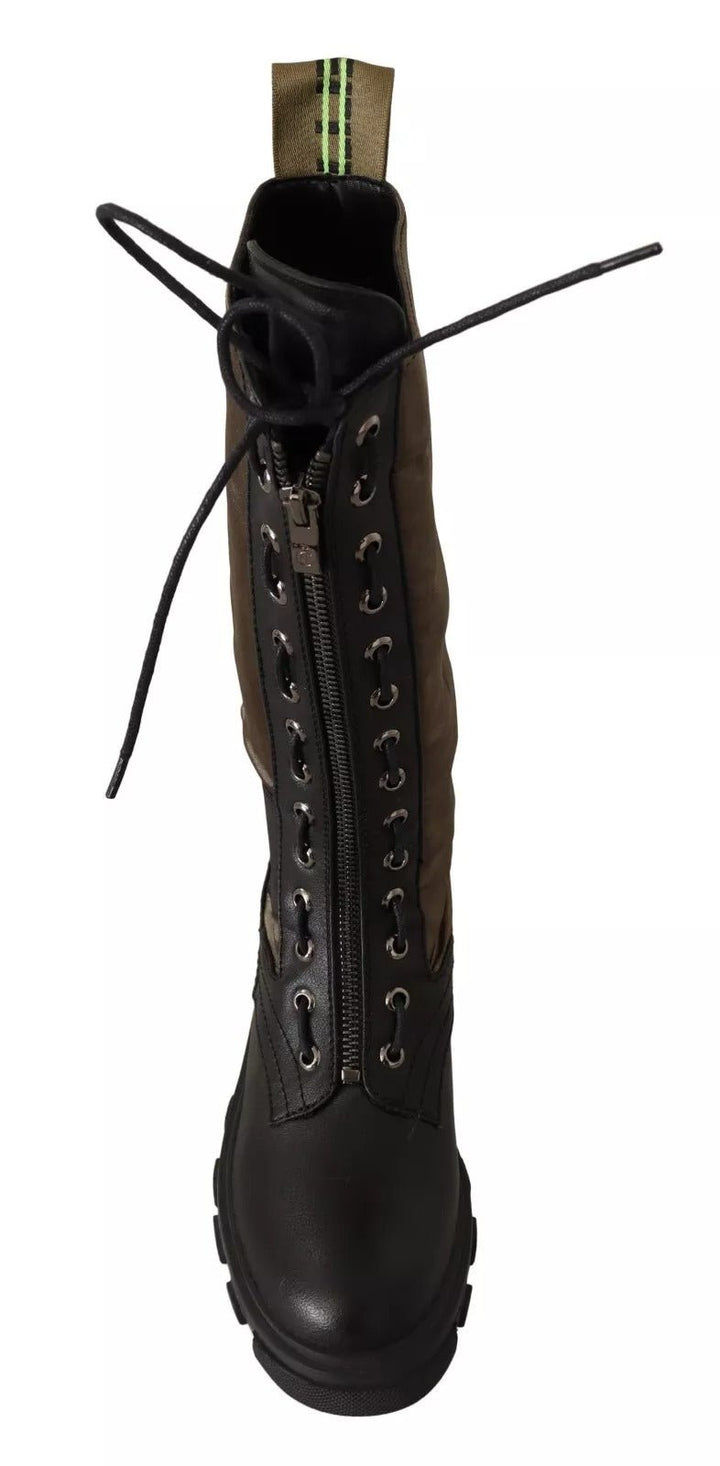 Gaelle Black Green High Combat Boots Lace Up Military Shoes - RIMODA