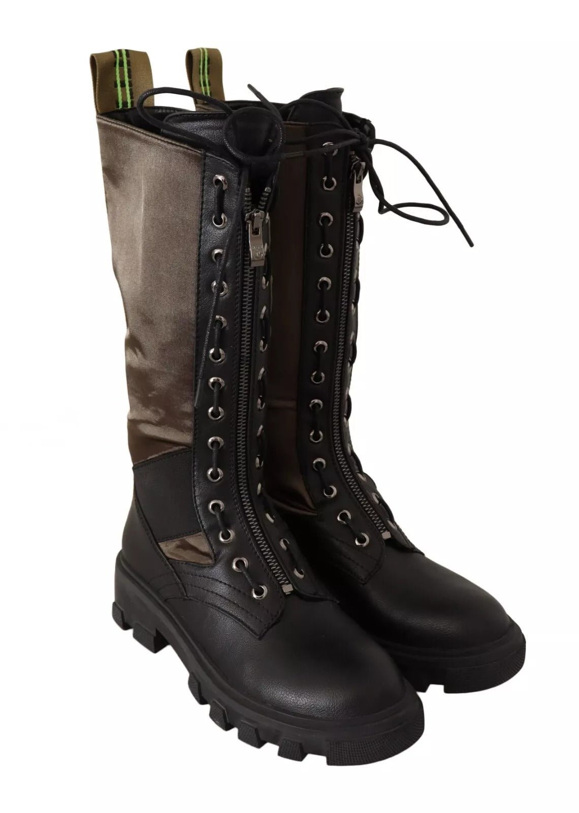 Gaelle Black Green High Combat Boots Lace Up Military Shoes - RIMODA