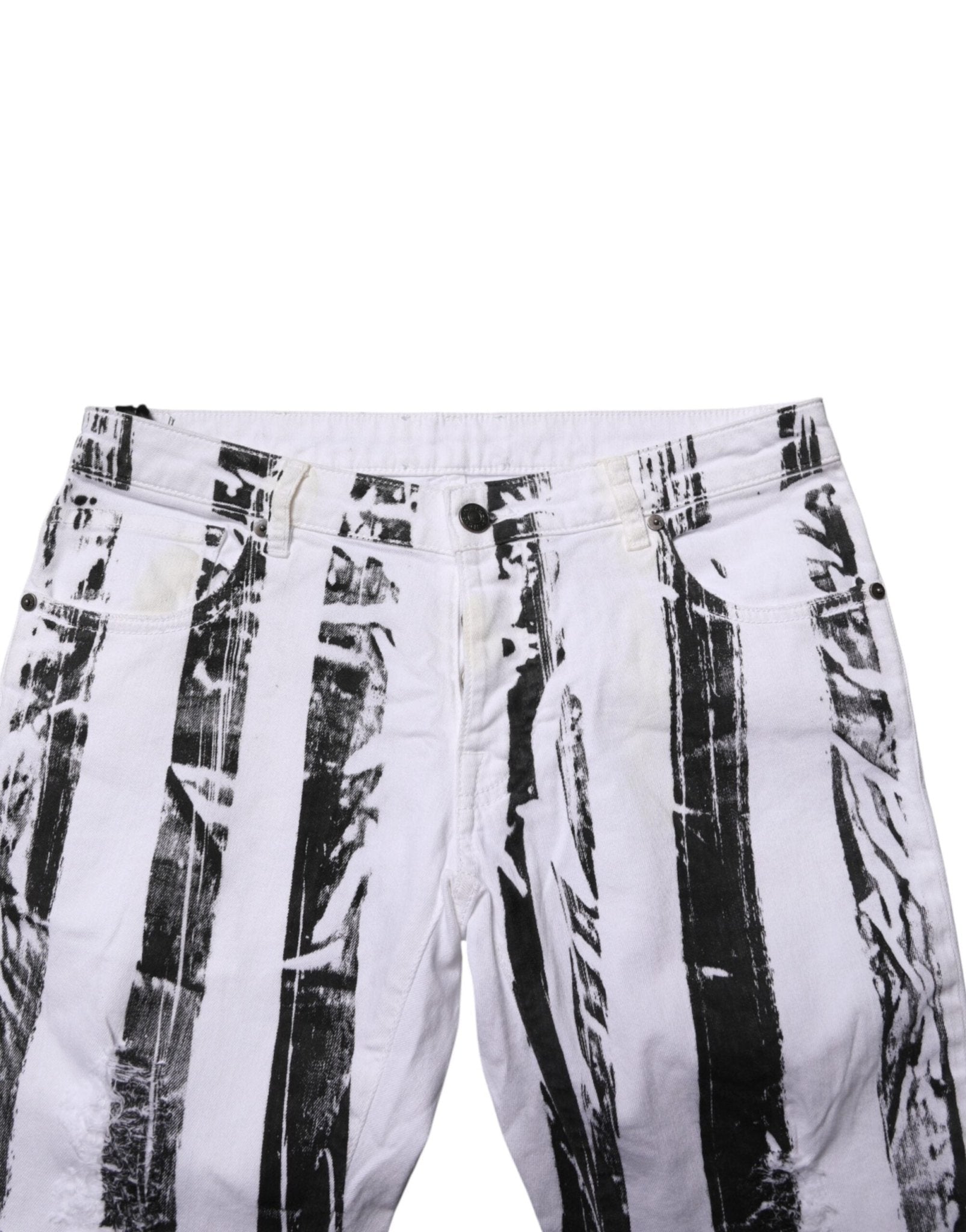 Gaelle Paris Black White Stripes Mid Waist Cropped Capri Jeans - RIMODA