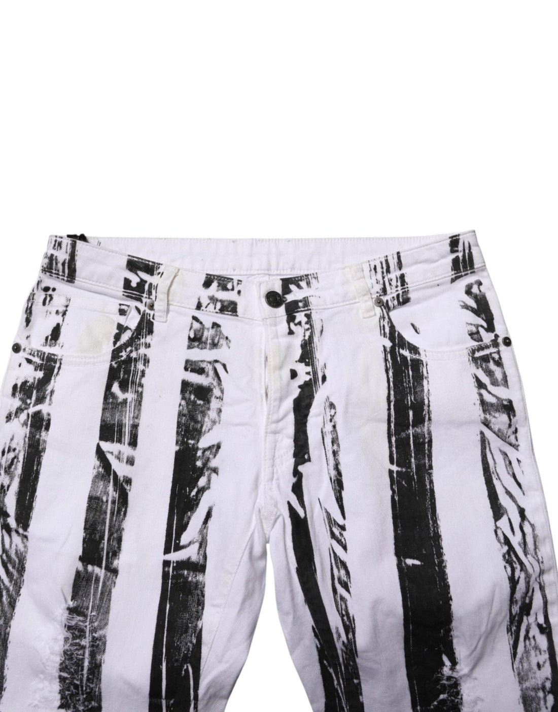 Gaelle Paris Black White Stripes Mid Waist Cropped Capri Jeans - RIMODA